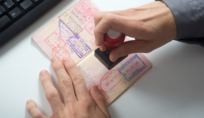 Immigration control officer will arrival stamp in the passport